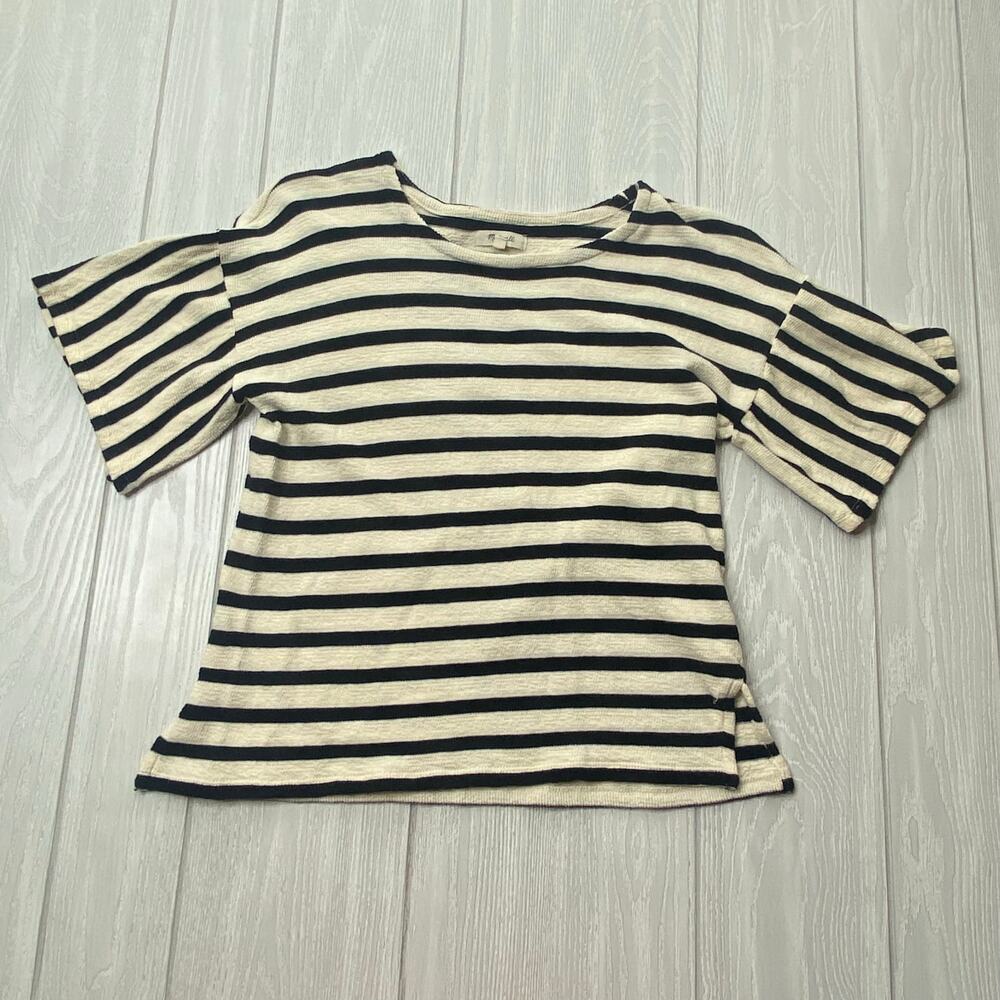 Madewell Women's Ivory & Black Striped Knit Blouse Top Size Small